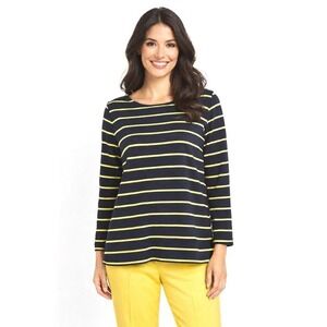 Gap Navy Blue Yellow Striped 3/4 Sleeve Cotton Top Pullover S Nautical 50-17